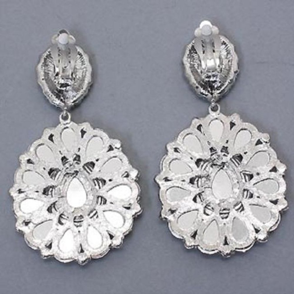 Large MultiColor Crystal Rhinestone Wedding Pageant Prom Formal Clip-On Earrings - Picture 3 of 3